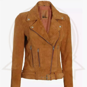 Women's Brown Suede Leather Biker Jacket