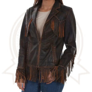 Women's Dark Brown Leather Fringe Jacket