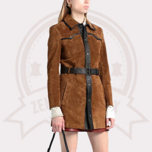 Elegant Tan Brown Suede Leather Women's Coat
