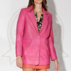 Women's Pink Leather Blazer-Zenonix Impex