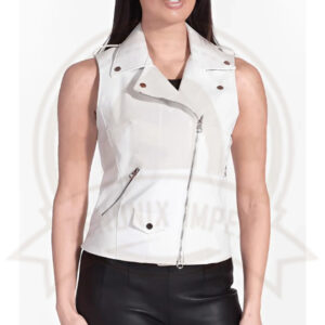 Women's White Leather Biker Vest