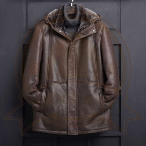 Dark Brown Hooded Shearling Coat for Men-Zenonix Impex