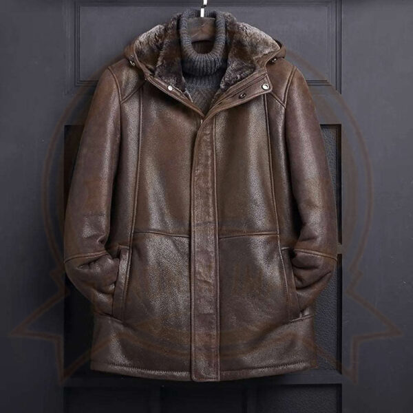 Dark Brown Hooded Shearling Coat for Men-Zenonix Impex