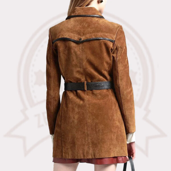 Elegant Tan Brown Suede Leather Women's Coat