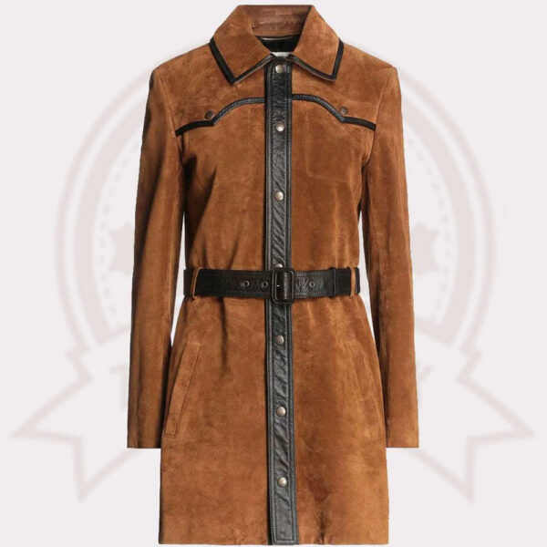 Elegant Tan Brown Suede Leather Women's Coat