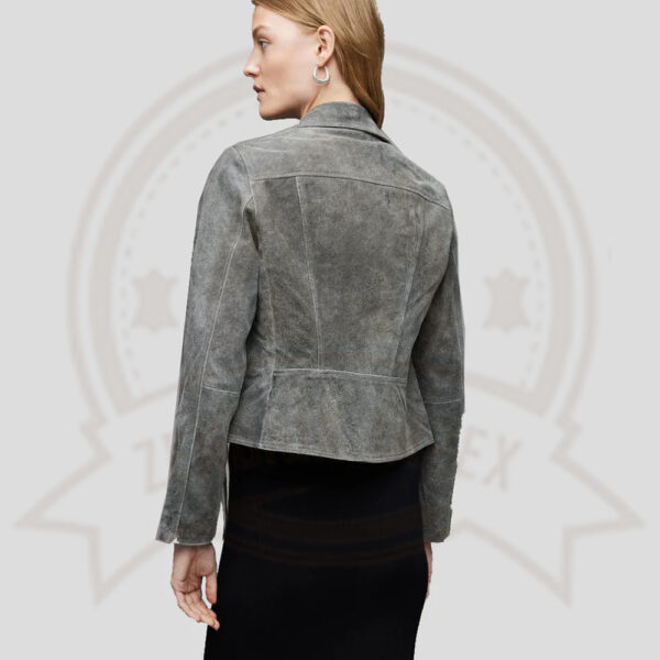 Women's Gray Suede Leather Biker Jacket