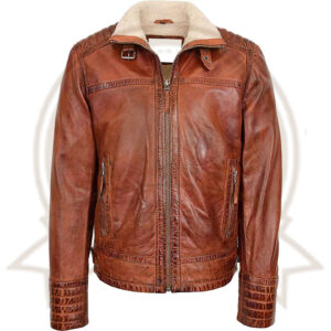 Men's Sherpa Lined Brown Leather Jacket-Zenonix Impex