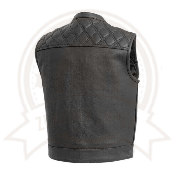 Men's Black Leather Motorcycle Vest with Diamond Stitch
