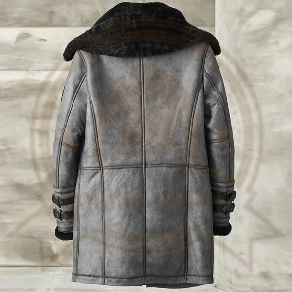 Men's Metallic Gray Shearling B7 Bomber Long Coat-Zenonix Impex