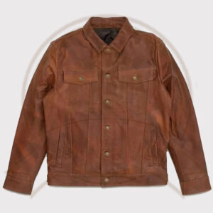 Classic Men's Goatskin Trucker Leather Jacket in Plain Brown-Zenonix Impex