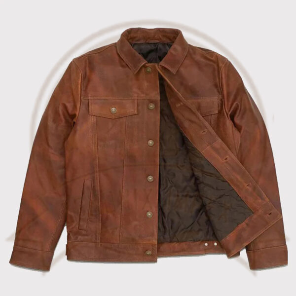 Classic Men's Goatskin Trucker Leather Jacket in Plain Brown-Zenonix Impex