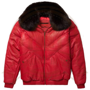 New Red V-Bomber Leather Jacket-Zenonix Impex