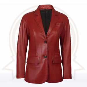Women’s Red Leather Blazer-Zenonix Impex