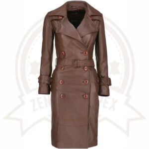 Women's Brown Leather Long Coat-Zenonix Impex