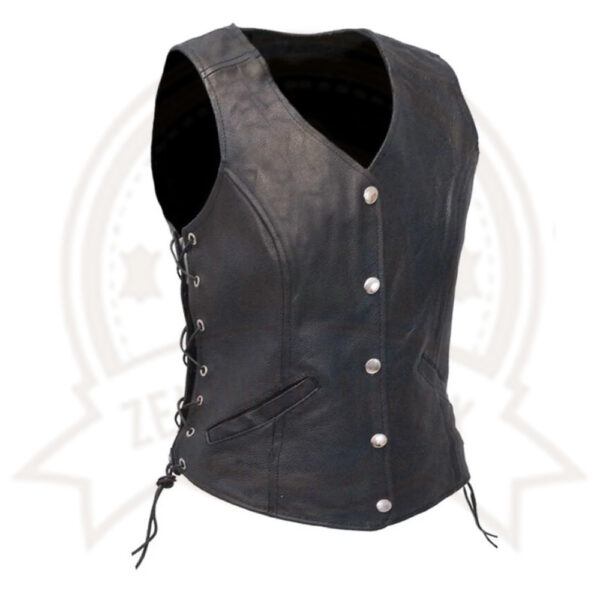 Women's Black Leather Biker Vest-Zenonic Impex