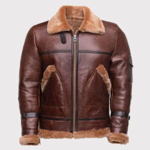 Men's Brown Bomber Sheepskin Shearling Jacket