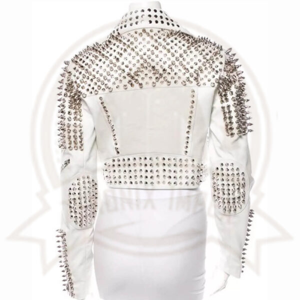 Women’s Premium White Gothic Leather Jacket with Silver Studs