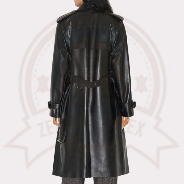 Statement Black Women's Leather Trench Coat - Longline Elegance