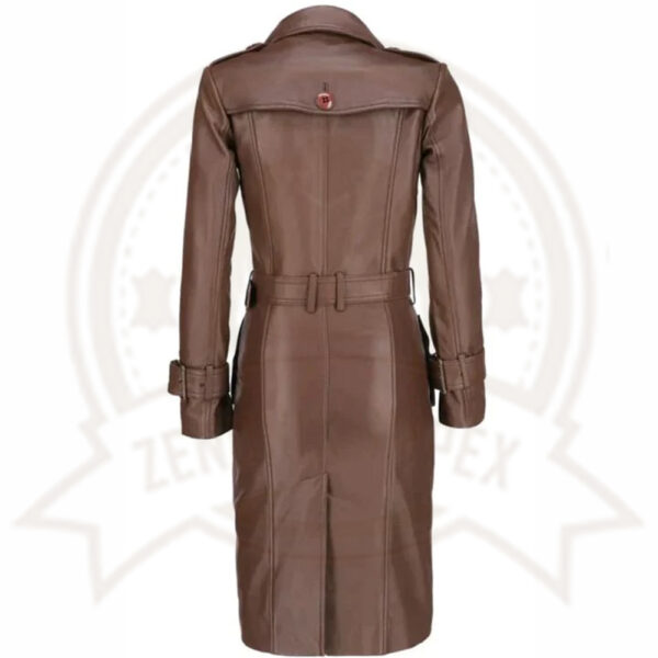 Women's Brown Leather Long Coat-Zenonix Impex