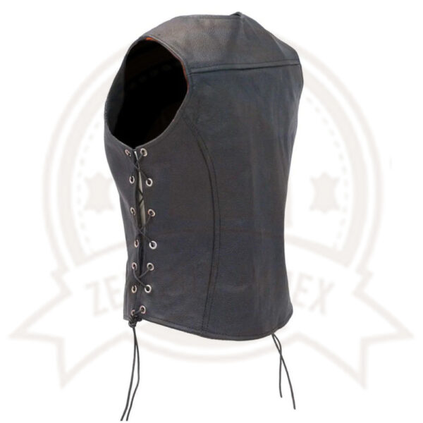 Women's Black Leather Biker Vest-Zenonic Impex