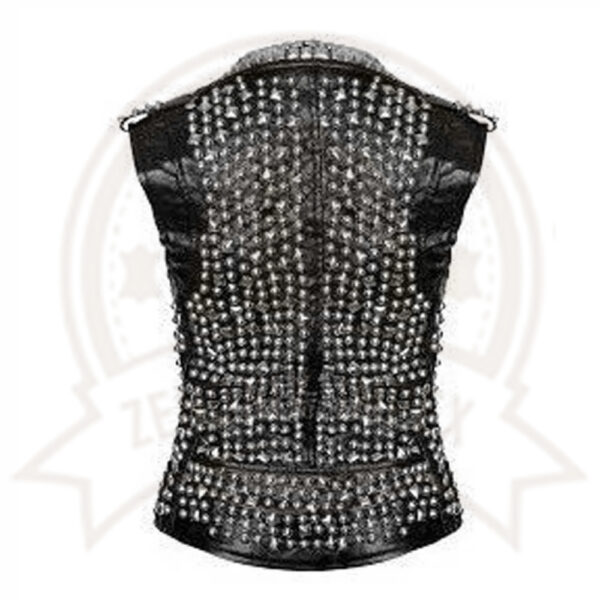 Men's Studded Brando Biker Leather Vest with Silver Studs