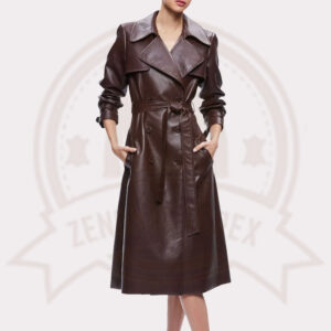 Women's Chocolate Brown Leather Trench Coat