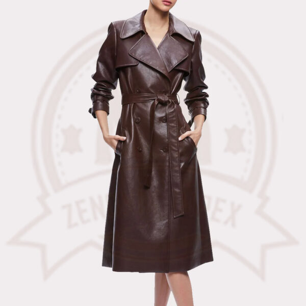 Women's Chocolate Brown Leather Trench Coat