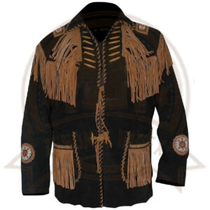 Men's Black Western Cowboy Suede Leather Jacket with Fringes