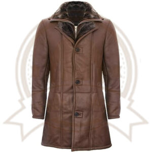 Men's Brown Double Collar Shearling Trench Coat-Zenonix Impex