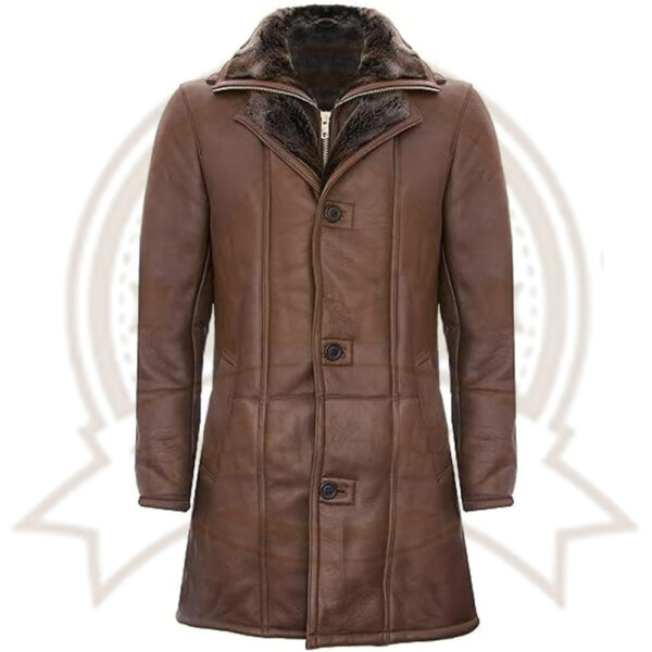 Men's Brown Double Collar Shearling Trench Coat-Zenonix Impex