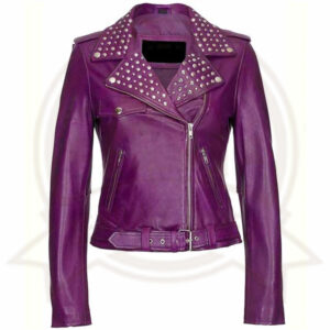 Women's Purple Leather Studded Biker Jacket