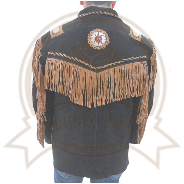 Men's Black Western Cowboy Suede Leather Jacket with Fringes