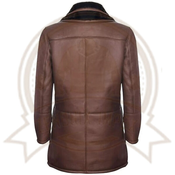 Men's Brown Double Collar Shearling Trench Coat-Zenonix Impex