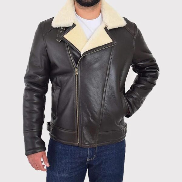 Men's X-Zip Fitted Shearling Aviator Bomber Coat - Sheepskin Flying Jacket