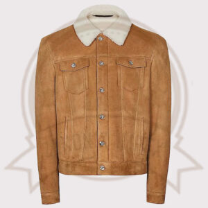 Stylish Suede Trucker Leather Jacket with Faux Shearling Collar-Zenonix Impex