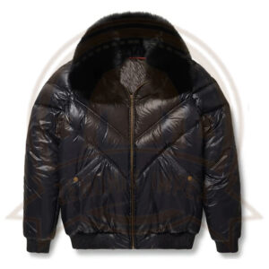 Black Leather V-Bomber Sheepskin Jacket for Men-Zenonix Impex