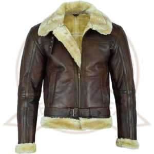Men's Brown Shearling Leather Aviator Jacket-Zenonix Impex
