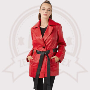 Red Leather Trench Coat for Women-Zenonix Impex