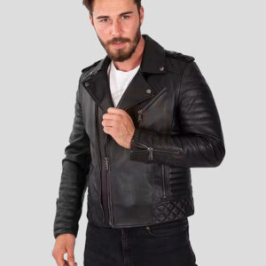 Men's-Black-Lambskin-Leather-Biker-Jacket - zenonix impex