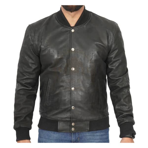 Mens-Black-Leather-Bomber-Jacket-Zenonix Impex