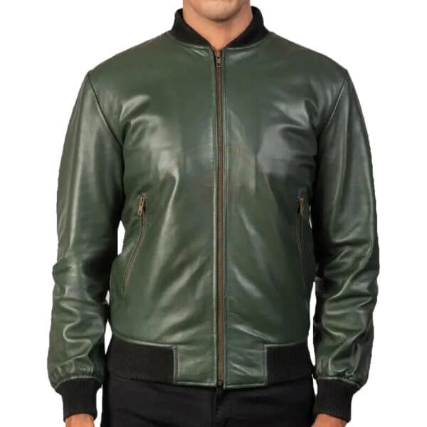 Real-Leather-Motorcycle-Bomber-Jacket-In-Green-1-Zenonix-Impex